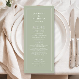 Menu Formal Minimal Sage Green Wedding