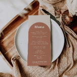 Menu Formal Minimalista do Terracotta Arch<br><div class="desc">Este cartão de cardápio de casamento formal minimalista do arco terrorista é perfeito para um casamento rústico. O design apresenta uma bela fonte em um terraço para embelezar seu evento.</div>