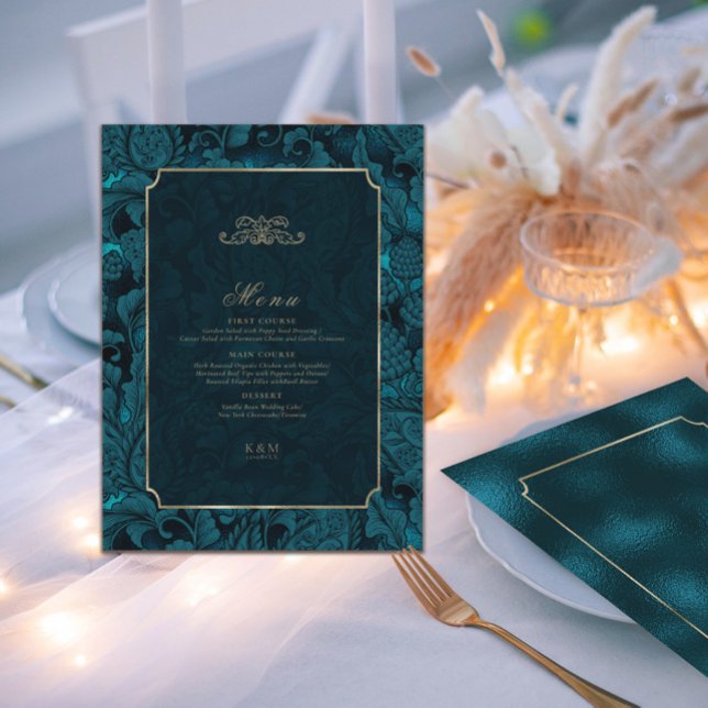 Menu Formal Paisley Wedding Dark Teal ID767 (Criador carregado)