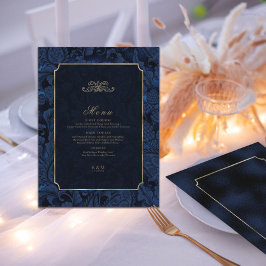 Menu Formal Paisley Wedding Marinho Blue ID767