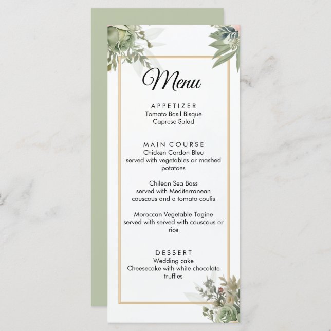 Menu Formas de Casamento de Sage (Frente/Verso)