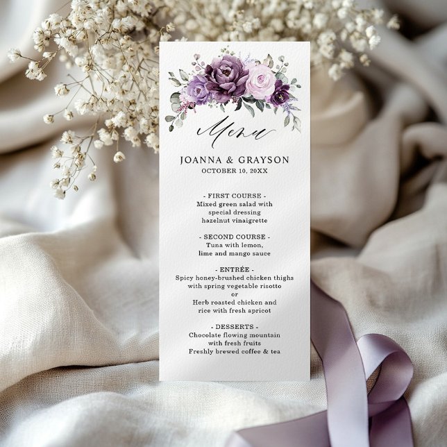Menu Formas de Casamento Floral Moody Blooms Roxo Dusty (Criador carregado)