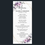 Menu Formas de Casamento Geométrico de Bloomias Roxo Du<br><div class="desc">O moderno e elegante menu de casamento floral de meio verão apresenta um buquê de pessoas rosas de aquarelas em tons de ameixa roxa, rosa poeirento, rosa poeirento, mauve, sábio com folhas botânicas verdes e eucalipto com fundo geométrico de ouro. Por favor, encontre mais designs e variações na minha loja...</div>