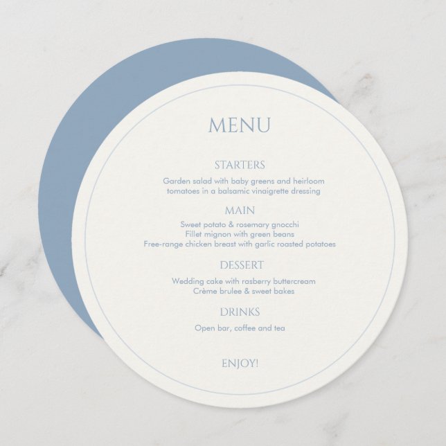 Menu Forrado Dusty Blue & Ivory Monogrammed (Frente/Verso)