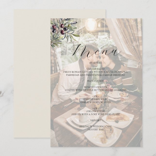 Menu Foto Casamento Ivory Olive (Frente/Verso)