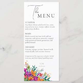 Menu Frio de Casamento Rosa Botânico Floral Elegante Ne