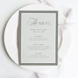 Menu Fronteira Verde Elegante Sage | Luxo Clássico<br><div class="desc">Estes cartões elegantes e luxuosos de cardápio apresentam uma fronteira verde sage e um design verde e branco mais leve. Há uma mistura de texto clássico e caligrafia moderna para um design clássico e minimalista perfeito para seu eterno,  casamento formal.</div>