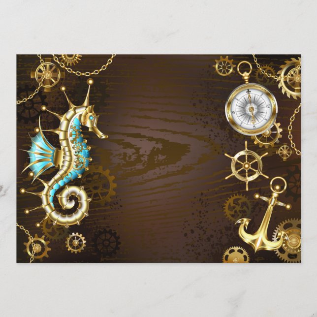 Menu Fundo de madeira com cavalo de mar mecânico (Frente)