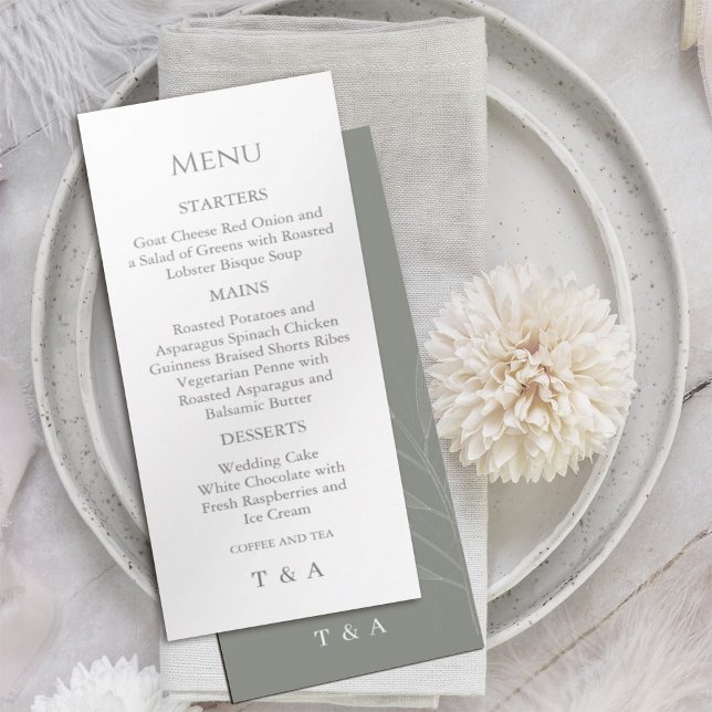 Menu Fundo Verde do Sage Moderno Escuro (#simpleweddingplacesettingmenu #ElegantWedding #formalweddingmenus#sagegreen #simplemenu)