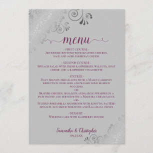 Menu Gabinetes de rendas prateadas da Elegante Roxo em 
