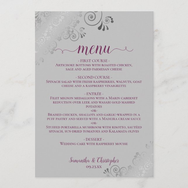Menu Gabinetes de rendas prateadas da Elegante Roxo em  (Frente)