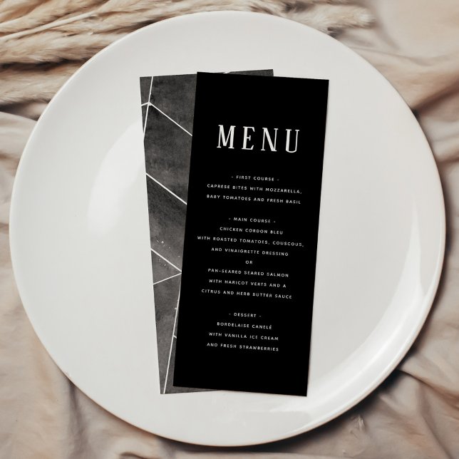 Menu Gala Geométrica da Cor da Água Preta (Black Watercolor Geometric Gala Menu)