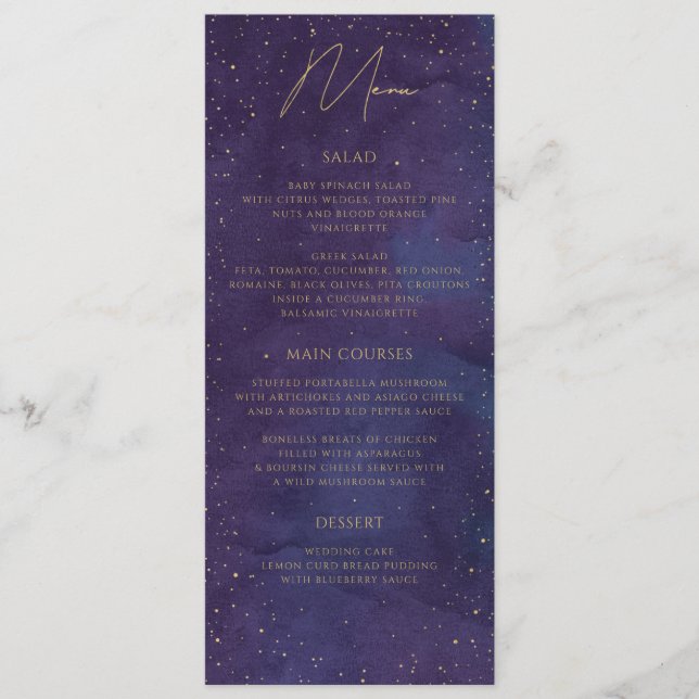 Menu Galaxy Celestial Starry Night Purple Casamento Dou (Frente)