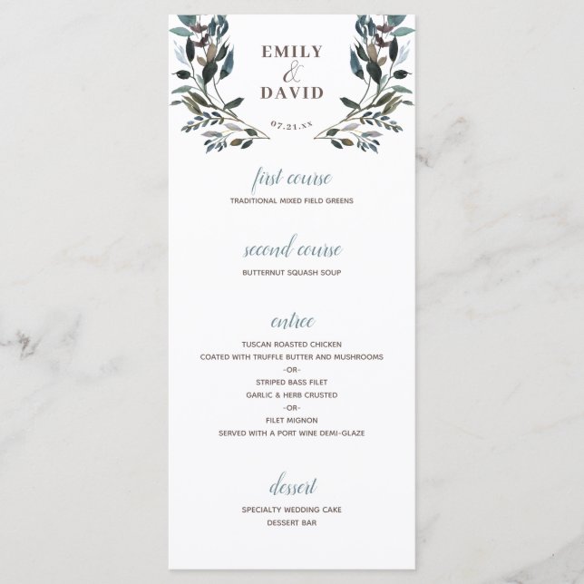 Menu Garden Crest | Casamento Floral Branco 4 Curso (Frente)