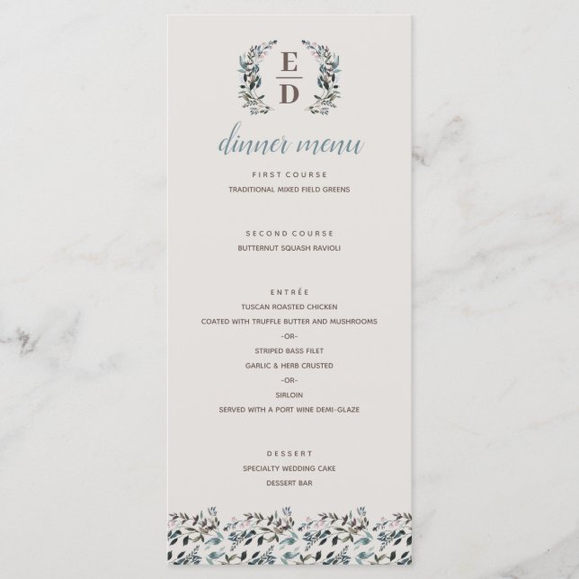 Menu Garden Crest | casca | Casamento Monograma (Frente)