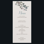 Menu Garden Crest | casca | Script De Casamento<br><div class="desc">Este elegante e chic menu de casamento mostra os florais de aquarela pintados em tons azuis e cor-de-rosa e vem com um padrão floral correspondente no verso. Personalize-o com seu próprio texto usando os modelos fornecidos. A cor de fundo é definida para uma cor neutra da casca do ovo, e...</div>
