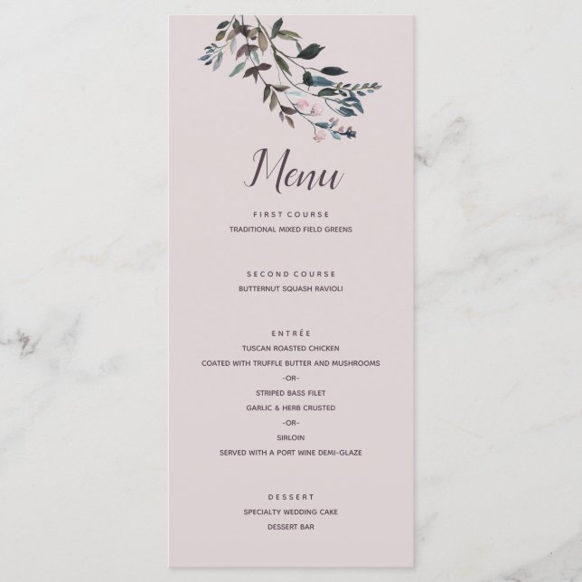 Menu Garden Crest | Mauve Purple Floral Wedding Script (Frente)