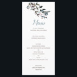 Menu Garden Crest | Script de Casamento Floral Branco A<br><div class="desc">Este elegante e chic menu de casamento mostra os florais de aquarela pintados em tons azuis e cor-de-rosa e vem com um padrão floral correspondente no verso. Personalize-o com seu próprio texto usando os modelos fornecidos. A cor de fundo está definida como branca e coordena-se com a nossa coleção de...</div>