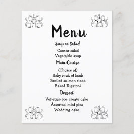 Menu Gats Festa de casamento branca preta Gatinho 