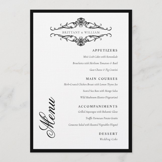 Menu [GAZELLE] Casamento Monocromático Elegante Preto e (Frente)