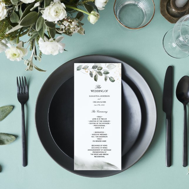 Menu Gel Greenery Watercolor Folha | Pó Dourada (Criador carregado)