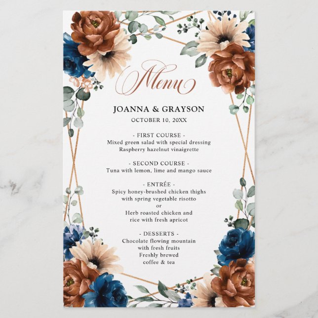 Menu Geométrico do Terracotta Marinho Blue Greener (Frente)