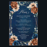 Menu Geométrico do Terracotta Marinho Blue Greener<br><div class="desc">Elegante azul-Marinho,  Terracotta,  menu de casamento do tema floral da Terra Laranja com buquê elegante de azul-Marinho,  rosas de cor Terracotta e folhas verdes de eucalipto. Entre em contato comigo para obter ajuda sobre a personalização ou se você precisar de outro produto com este design.</div>