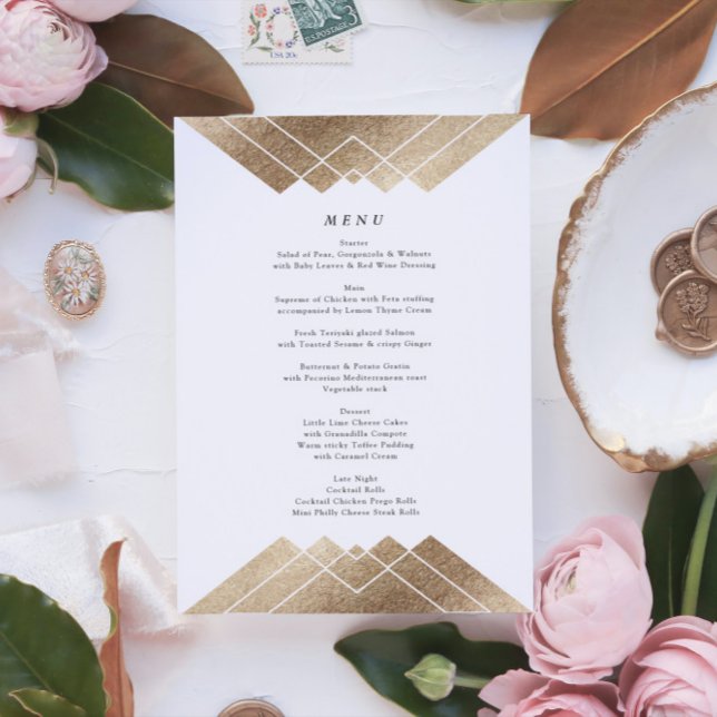 Menu Geométrico Dourado Gatsby Tall Wedding (Criador carregado)