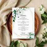 Menu Geométrico Floral Greenery<br><div class="desc">Prepare-se para ser cativado pela nossa fantástica suíte de casamento de ouro verde-verde! Este belo design apresenta uma elegante estrutura geométrica maravilhosamente decorada com delicadas folhas verdes e ilustrações florais. Com sua caligrafia moderna, é o toque ideal para o seu casamento encantador com o tema do jardim. Se você tem...</div>