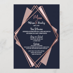 Menu geométrico malva do casamento dos azuis