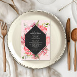 Menu Geométrico Pink Floral<br><div class="desc">Design floral cor-de-rosa à volta de cinzas geométricas de fundo</div>