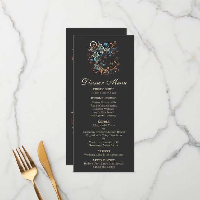 Menu Gilded Floral Elegance (Frente/Verso In Situ)
