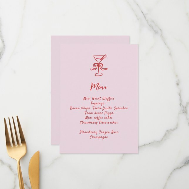 Menu Girls Cocktail Brunch Vermelho Rosa Manuscrito (Frente/Verso In Situ)