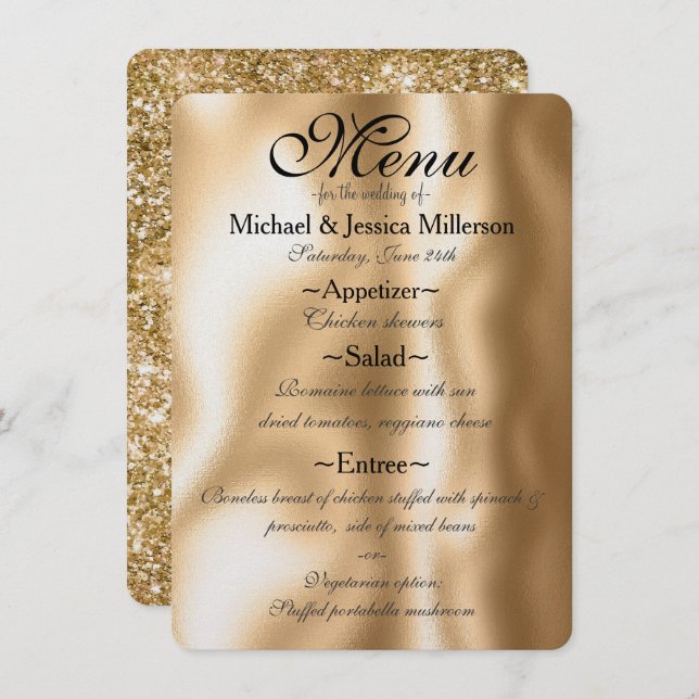 Menu Glam Dourado Wedding (Frente/Verso)