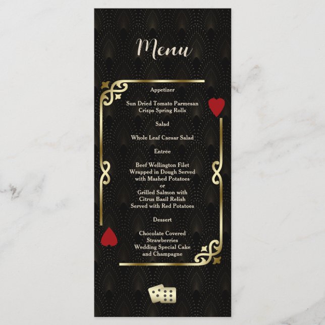 Menu Glam Gatsby Casino Las Vegas Poker Wedding (Frente)