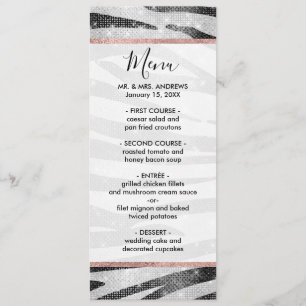 Menu Glamorous Black White Glitter Zebra Strike
