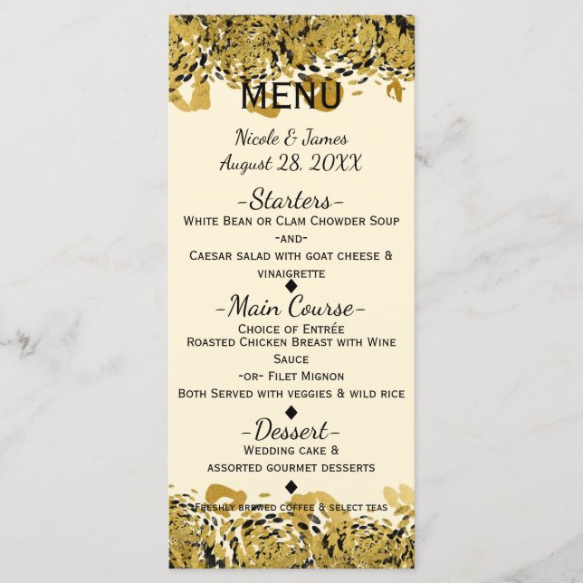 Menu Glamouroso de Onça Exótica Preta e Dourada da (Frente)