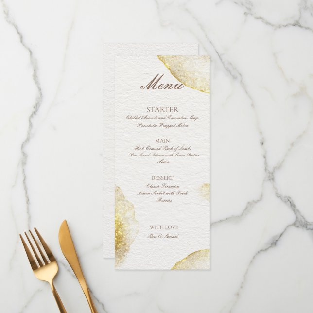 Menu Glitter Aquarela Dourado Plano (Frente/Verso In Situ)