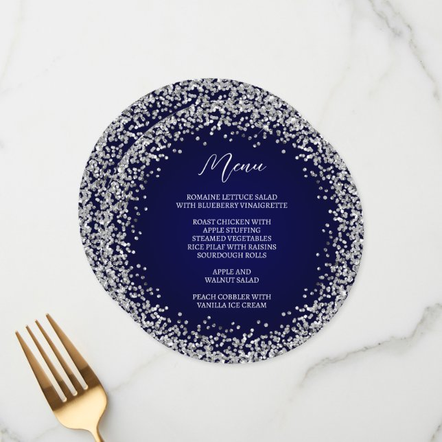 Menu Glitter Prateado Circular Ombre Azul Marinho (Frente/Verso In Situ)