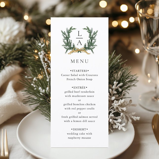 Menu Gold Bow & Evergreen Wreath Wedding (Criador carregado)
