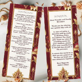Menu Gold Floral Motif Ornate Asymmetric Indian Wedding