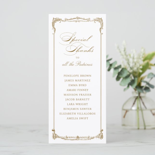Menu Gold Vintage Frame Classic Script Special Thanks (Em pé/Frente)