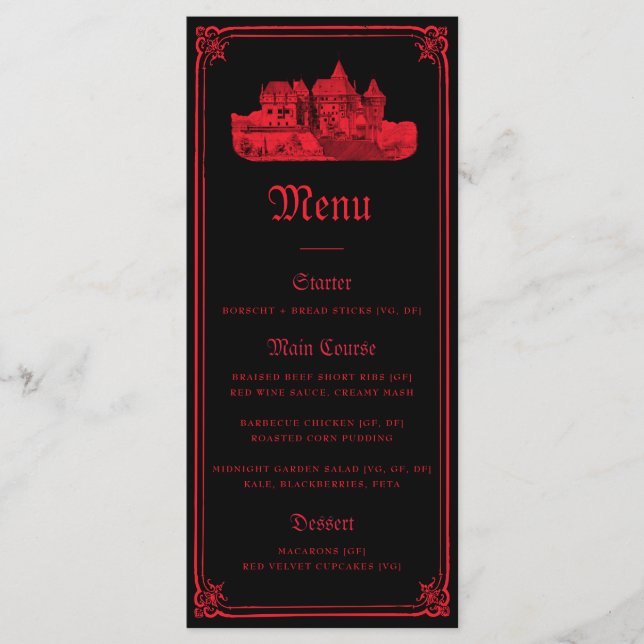 Menu Gothic Vampire Castle Border Black Red Wedding  (Frente)