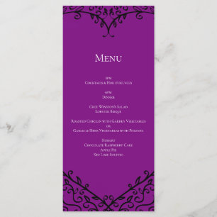 Menu gótico do casamento do coração roxo e pret