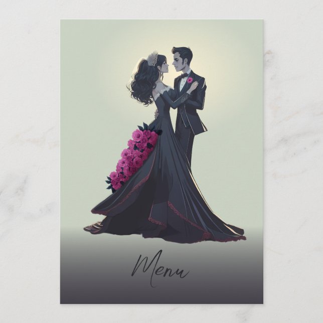 Menu Gourmet Elegante Romântico Amantes Góticos (Frente)