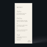 Menu Grace Ivory Modern Wedding<br><div class="desc">Menu de casamento moderno com um design geométrico simples e mínimo, com uma linha vertical ao longo do lado esquerdo, com o menu em alinhamento esquerdo. Os cabeçalhos estão em um roteiro de escrita manual para um toque elegante. No canto inferior direito está seu monograma inicial sobre uma pequena linha...</div>