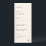 Menu Grace Ivory Modern Wedding<br><div class="desc">Menu de casamento moderno com um design geométrico simples e mínimo, com uma linha vertical ao longo do lado esquerdo, com o menu em alinhamento esquerdo. Os cabeçalhos estão em um roteiro de escrita manual para um toque elegante. No canto inferior direito está seu monograma inicial sobre uma pequena linha...</div>