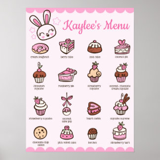Menu Grande Poster de Kawaii Bakery com seu nome