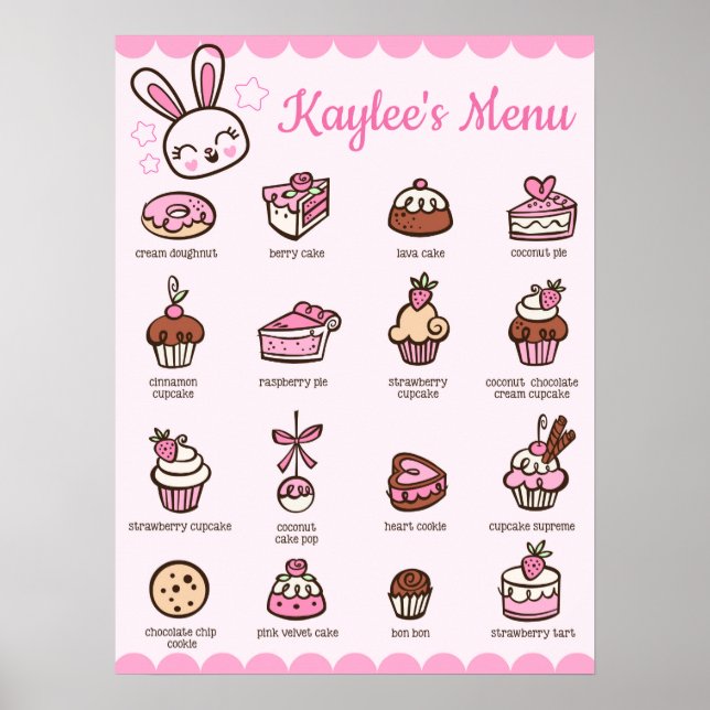 Menu Grande Poster de Kawaii Bakery com seu nome (Frente)