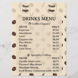 Menu Grãos de Café Vintage e Padrão Sem Costura de Lava
